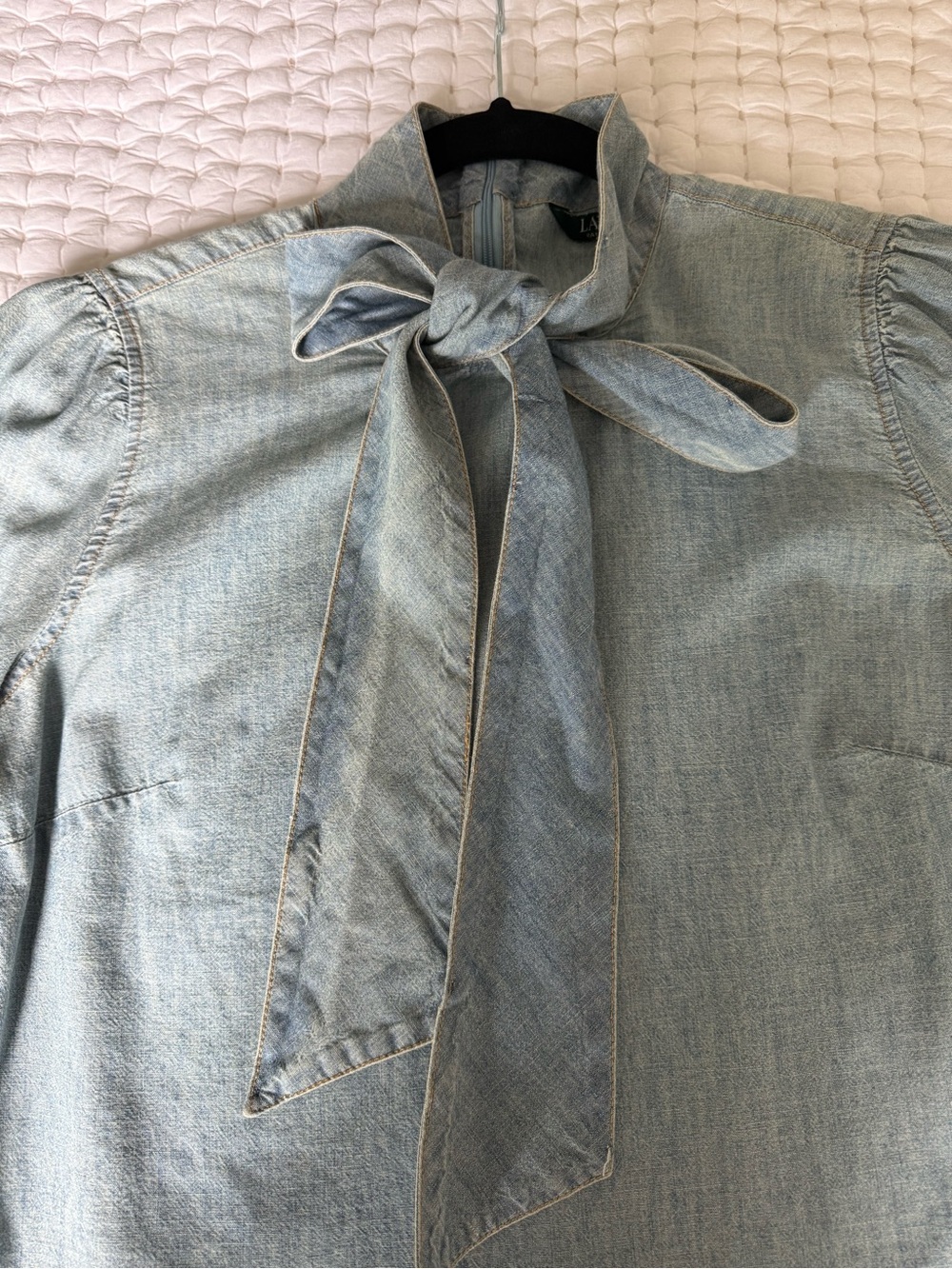 Ralph Lauren Vintage Chambray Blouse with Box Bow - Picture 4 of 12